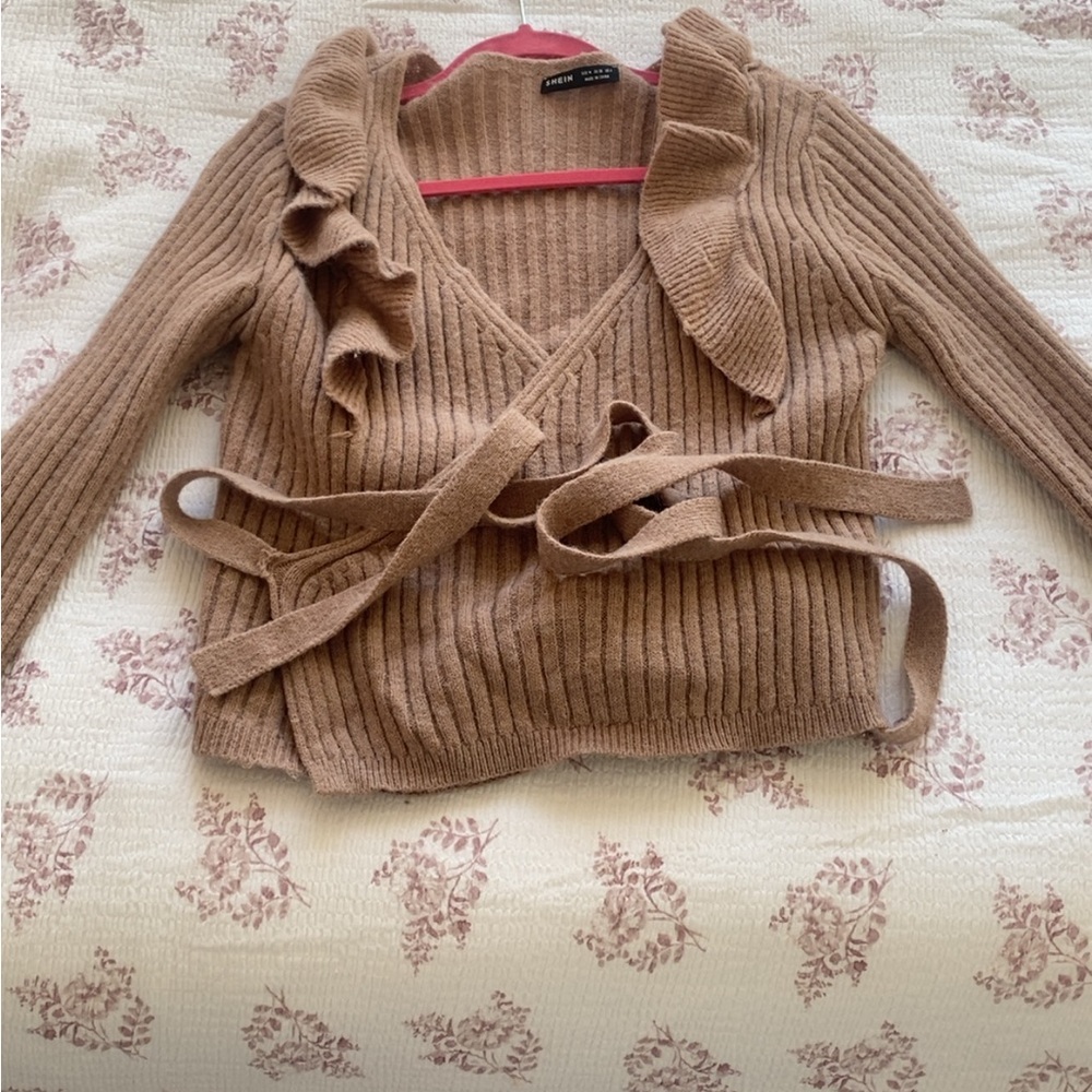 Women's Brown Wrap Sweater. Size small
